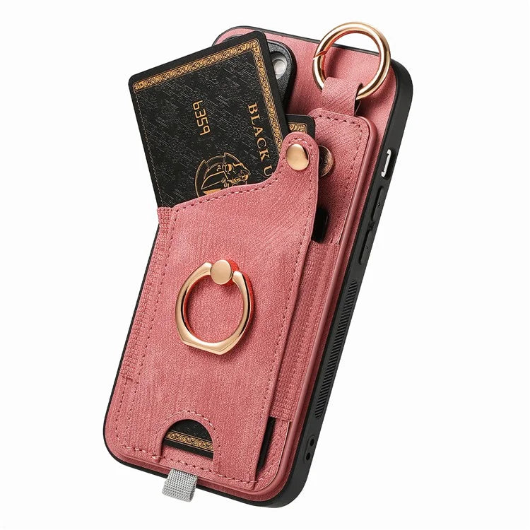 For iPhone 13 Supporting Kickstand Phone Case TPU+PU Leather Card Holder Phone Shell