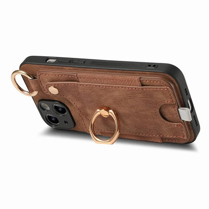 For iPhone 13 Supporting Kickstand Phone Case TPU+PU Leather Card Holder Phone Shell