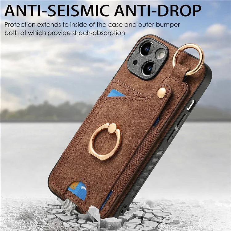 For iPhone 13 Supporting Kickstand Phone Case TPU+PU Leather Card Holder Phone Shell