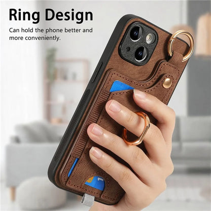 For iPhone 13 Supporting Kickstand Phone Case TPU+PU Leather Card Holder Phone Shell