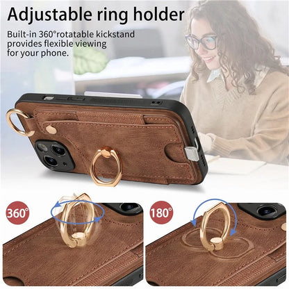 For iPhone 13 Supporting Kickstand Phone Case TPU+PU Leather Card Holder Phone Shell