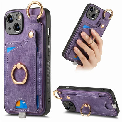 For iPhone 13 Supporting Kickstand Phone Case TPU+PU Leather Card Holder Phone Shell