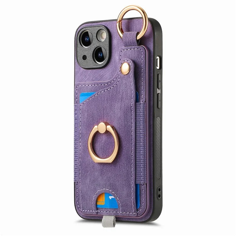 For iPhone 13 Supporting Kickstand Phone Case TPU+PU Leather Card Holder Phone Shell