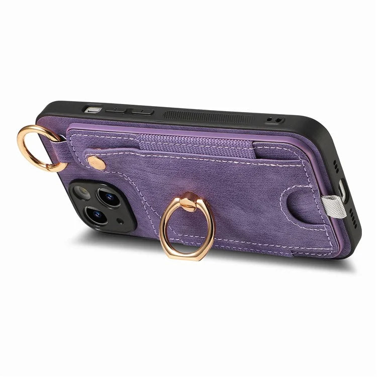 For iPhone 13 Supporting Kickstand Phone Case TPU+PU Leather Card Holder Phone Shell