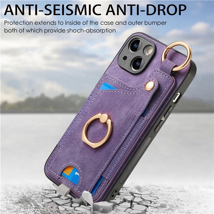 For iPhone 13 Supporting Kickstand Phone Case TPU+PU Leather Card Holder Phone Shell