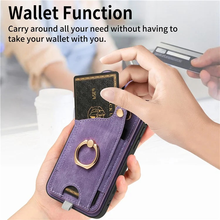 For iPhone 13 Supporting Kickstand Phone Case TPU+PU Leather Card Holder Phone Shell