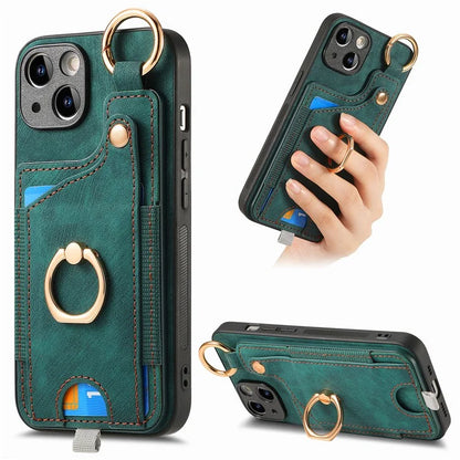 For iPhone 13 Supporting Kickstand Phone Case TPU+PU Leather Card Holder Phone Shell