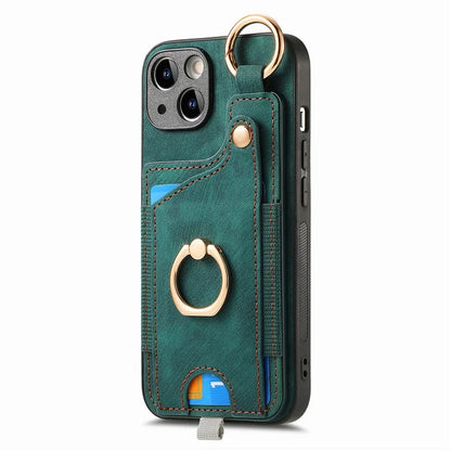 For iPhone 13 Supporting Kickstand Phone Case TPU+PU Leather Card Holder Phone Shell