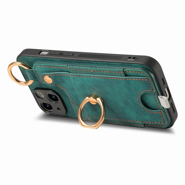 For iPhone 13 Supporting Kickstand Phone Case TPU+PU Leather Card Holder Phone Shell