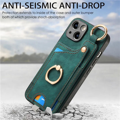 For iPhone 13 Supporting Kickstand Phone Case TPU+PU Leather Card Holder Phone Shell