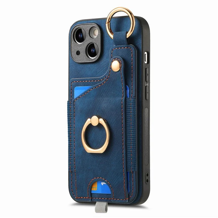 For iPhone 13 Supporting Kickstand Phone Case TPU+PU Leather Card Holder Phone Shell
