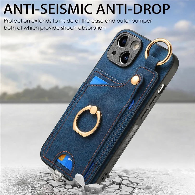 For iPhone 13 Supporting Kickstand Phone Case TPU+PU Leather Card Holder Phone Shell