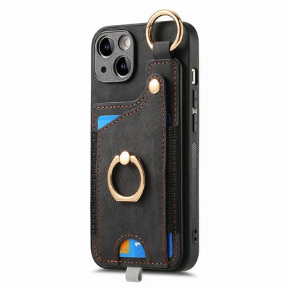 For iPhone 13 Supporting Kickstand Phone Case TPU+PU Leather Card Holder Phone Shell