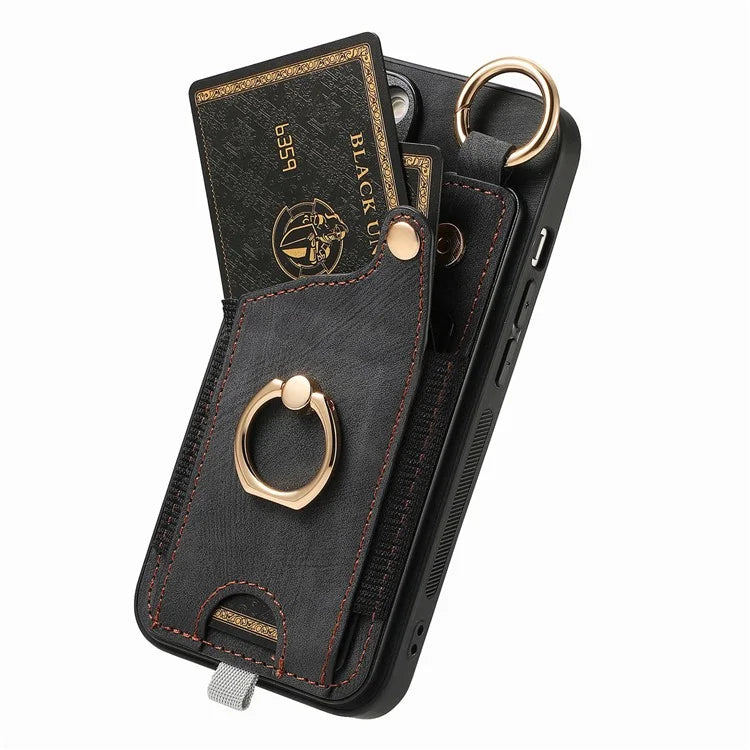 For iPhone 13 Supporting Kickstand Phone Case TPU+PU Leather Card Holder Phone Shell