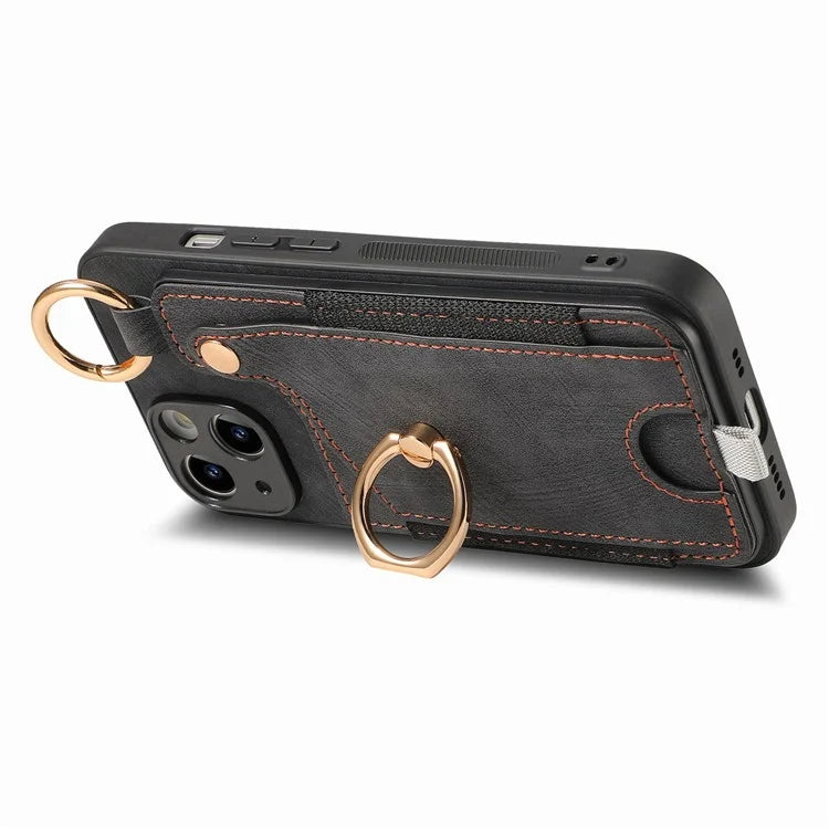 For iPhone 13 Supporting Kickstand Phone Case TPU+PU Leather Card Holder Phone Shell