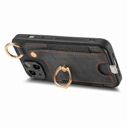 For iPhone 13 Supporting Kickstand Phone Case TPU+PU Leather Card Holder Phone Shell