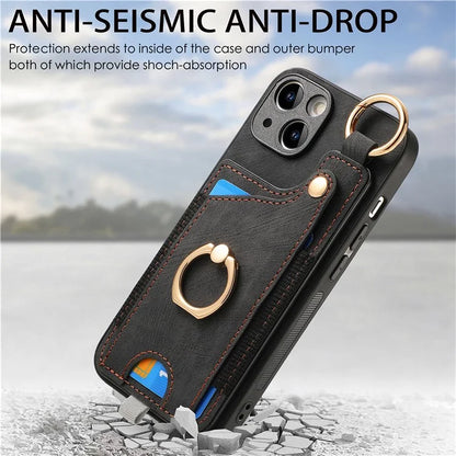 For iPhone 13 Supporting Kickstand Phone Case TPU+PU Leather Card Holder Phone Shell