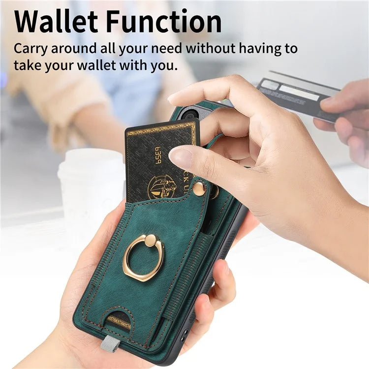 For Samsung Galaxy A14 4G / 5G Case Ring Kickstand Leather Retro Back Cover with Card Holder