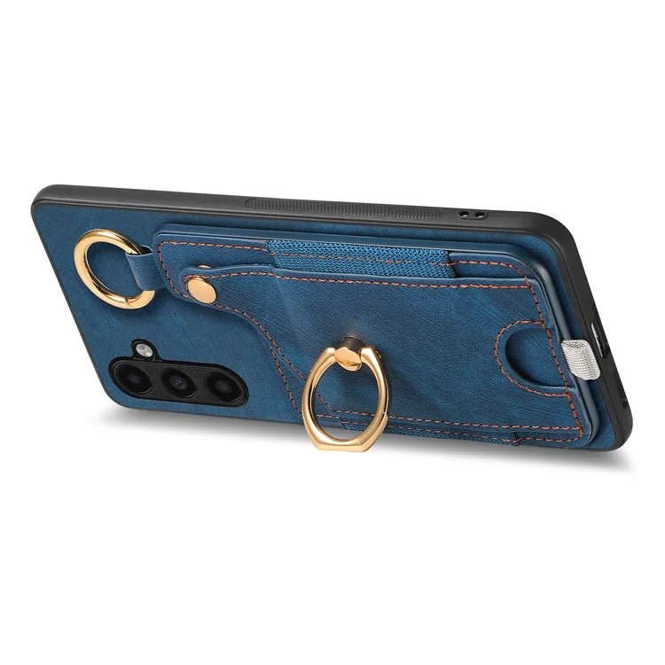 For Samsung Galaxy A14 4G / 5G Case Ring Kickstand Leather Retro Back Cover with Card Holder