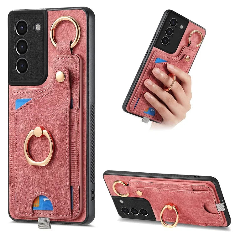 For Samsung Galaxy S21+ 5G Case Card Holder Leather + TPU Kickstand Phone Cover