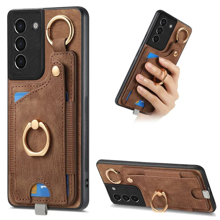 For Samsung Galaxy S21+ 5G Case Card Holder Leather + TPU Kickstand Phone Cover