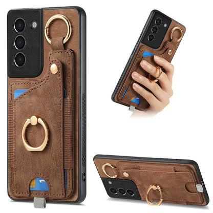 For Samsung Galaxy S21+ 5G Case Card Holder Leather + TPU Kickstand Phone Cover