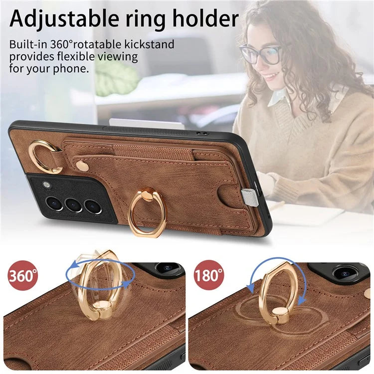 For Samsung Galaxy S21+ 5G Case Card Holder Leather + TPU Kickstand Phone Cover