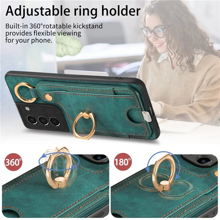 For Samsung Galaxy S21+ 5G Case Card Holder Leather + TPU Kickstand Phone Cover