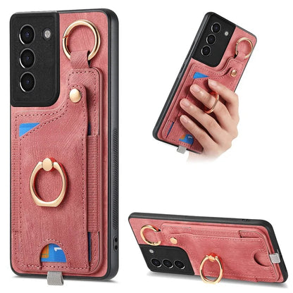 For Samsung Galaxy S21 5G / S21 4G Shockproof Case Card Slot TPU Phone Case with Kickstand
