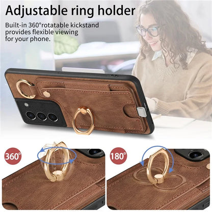 For Samsung Galaxy S21 5G / S21 4G Shockproof Case Card Slot TPU Phone Case with Kickstand