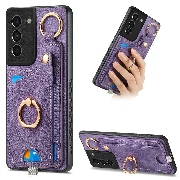 For Samsung Galaxy S21 5G / S21 4G Shockproof Case Card Slot TPU Phone Case with Kickstand