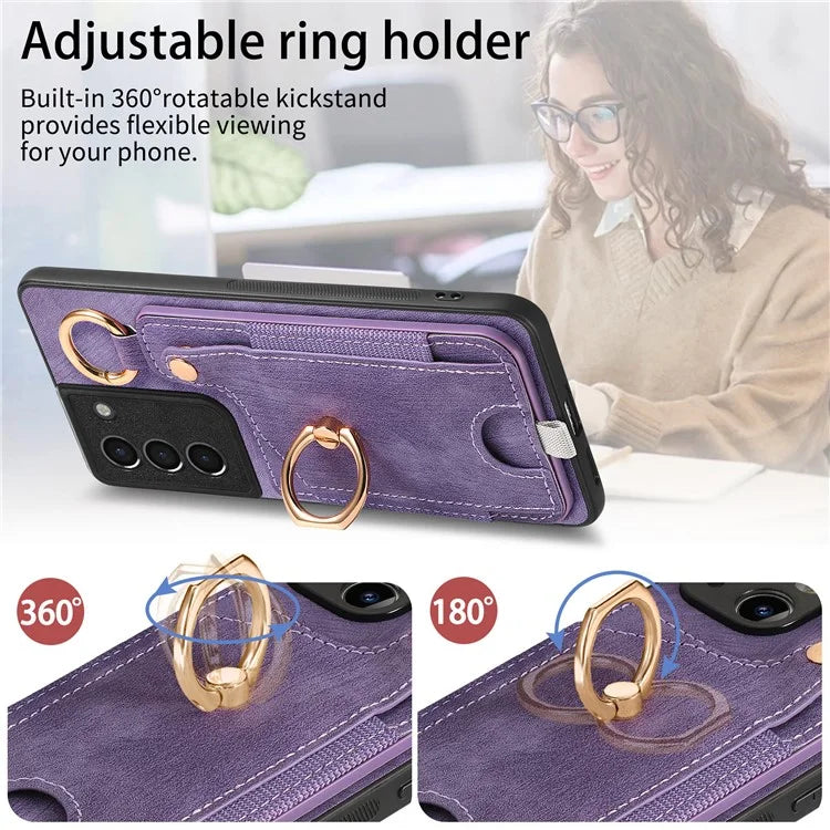 For Samsung Galaxy S21 5G / S21 4G Shockproof Case Card Slot TPU Phone Case with Kickstand