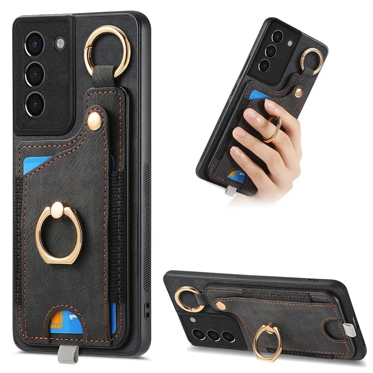 For Samsung Galaxy S21 5G / S21 4G Shockproof Case Card Slot TPU Phone Case with Kickstand