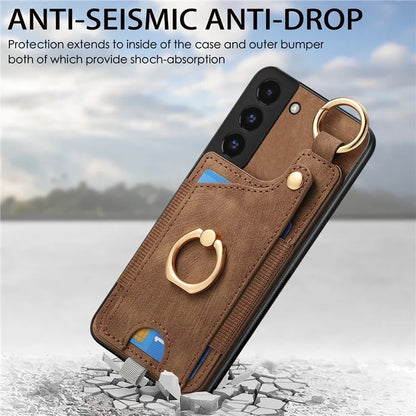 For Samsung Galaxy S22 5G Case Card Holder PU Leather+TPU Phone Shell