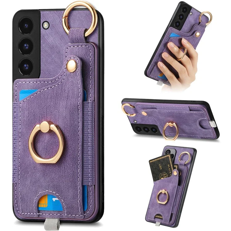 For Samsung Galaxy S22 5G Case Card Holder PU Leather+TPU Phone Shell