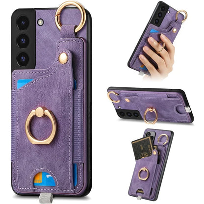 For Samsung Galaxy S22 5G Case Card Holder PU Leather+TPU Phone Shell
