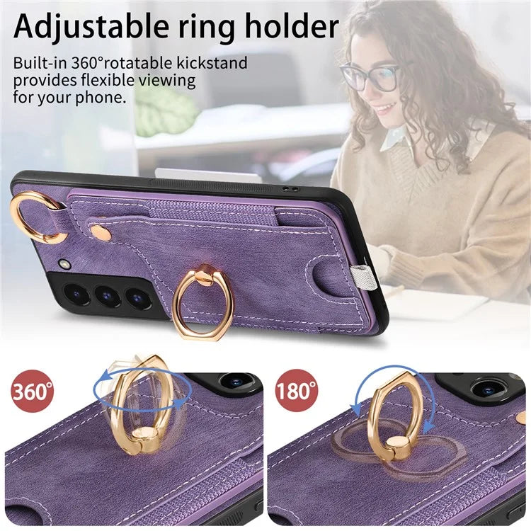 For Samsung Galaxy S22 5G Case Card Holder PU Leather+TPU Phone Shell