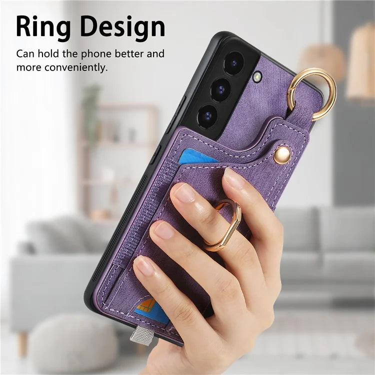 For Samsung Galaxy S22 5G Case Card Holder PU Leather+TPU Phone Shell