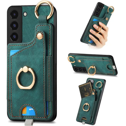 For Samsung Galaxy S22 5G Case Card Holder PU Leather+TPU Phone Shell