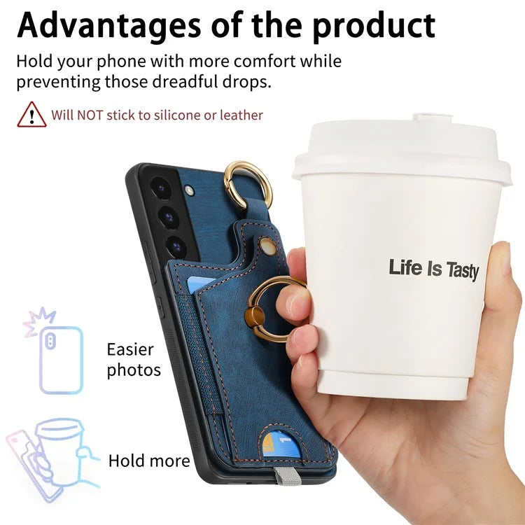 For Samsung Galaxy S22 5G Case Card Holder PU Leather+TPU Phone Shell