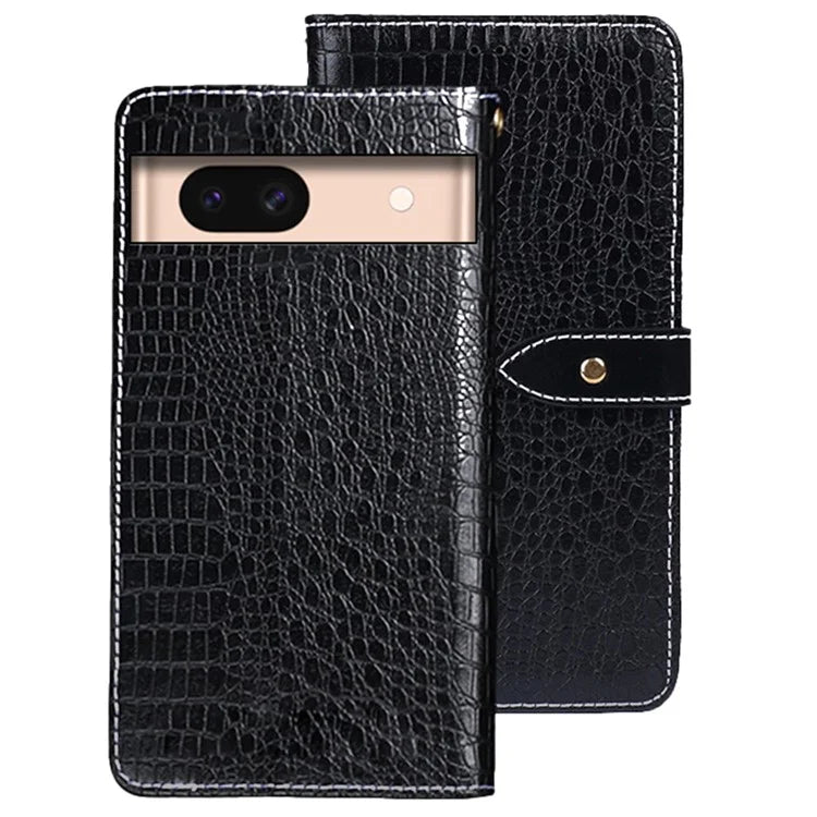 IDEWEI For Google Pixel 8a Case PU Leather Anti Drop Crocodile Texture Flip Wallet Phone Cover