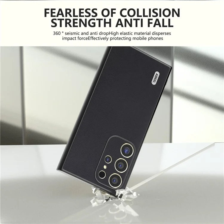 ABEEL For Samsung Galaxy S24 Ultra Case Textured Leather Coated PC+TPU Hybrid Slim Cover