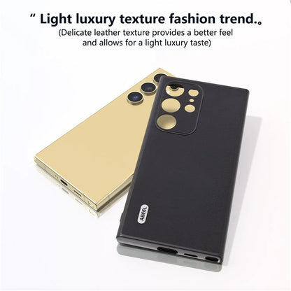 ABEEL For Samsung Galaxy S24 Ultra Case Textured Leather Coated PC+TPU Hybrid Slim Cover