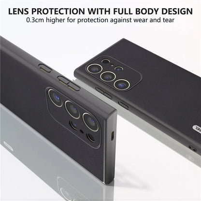 ABEEL For Samsung Galaxy S24 Ultra Case Textured Leather Coated PC+TPU Hybrid Slim Cover