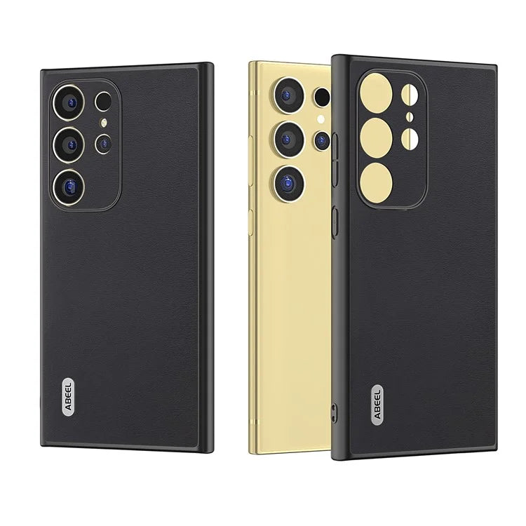 ABEEL For Samsung Galaxy S24 Ultra Case Textured Leather Coated PC+TPU Hybrid Slim Cover