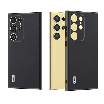 ABEEL For Samsung Galaxy S24 Ultra Case Textured Leather Coated PC+TPU Hybrid Slim Cover