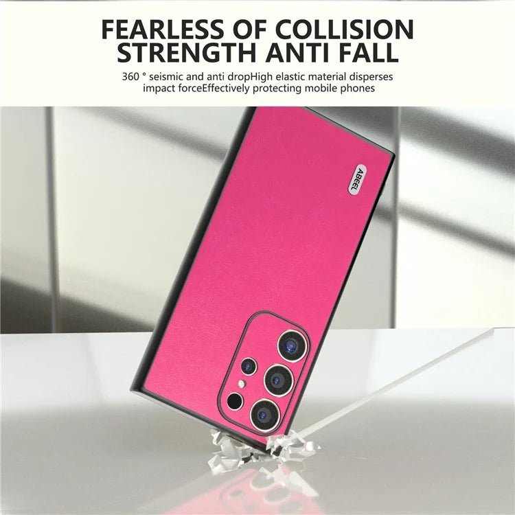 ABEEL For Samsung Galaxy S24 Ultra Case Textured Leather Coated PC+TPU Hybrid Slim Cover