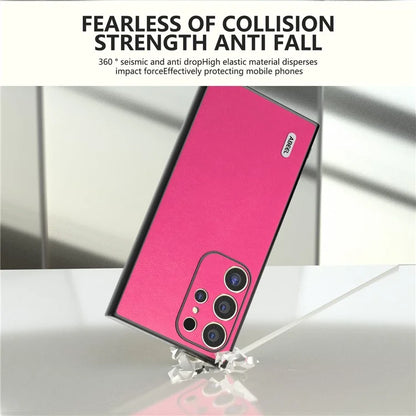 ABEEL For Samsung Galaxy S24 Ultra Case Textured Leather Coated PC+TPU Hybrid Slim Cover