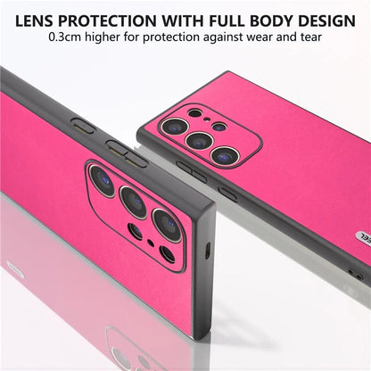 ABEEL For Samsung Galaxy S24 Ultra Case Textured Leather Coated PC+TPU Hybrid Slim Cover