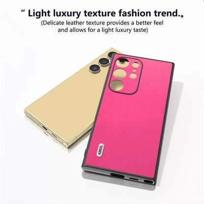 ABEEL For Samsung Galaxy S24 Ultra Case Textured Leather Coated PC+TPU Hybrid Slim Cover